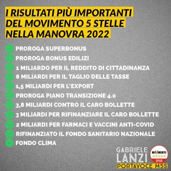 I risultati più importanti del M5S nella manovra 2022- Gabriele Lanzi